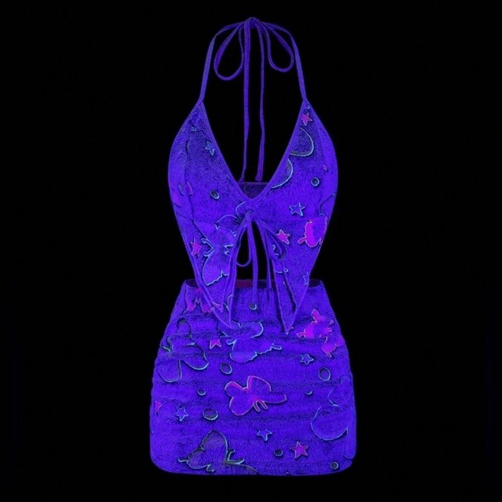 UV Reactive Fluffy Butterfly Festival Skirt Set